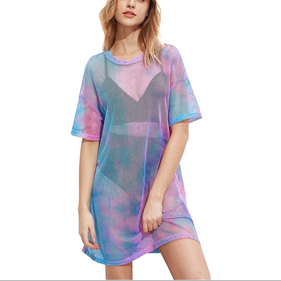 Dresses & Skirts - Short Sleeve See Through Sheer Mesh Short Dress